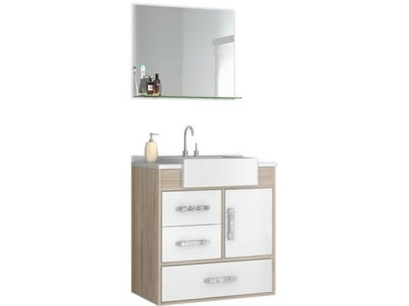 Conjunto gabinete e espelho Cerocha Alhena Berlin/Branco